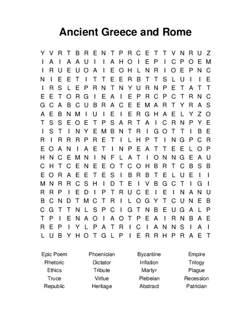 Ancient Greece And Rome Word Search