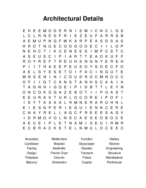 Architectural Details Word Search Puzzle
