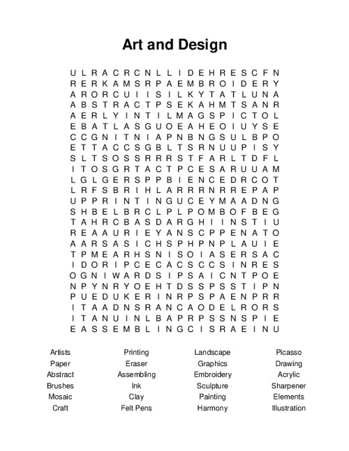 Art and Design Word Search Puzzle