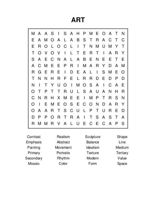 ART Word Search Puzzle