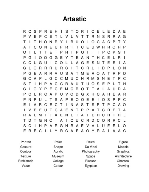 Artastic Word Search Puzzle