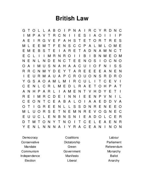 British Law Word Search Puzzle