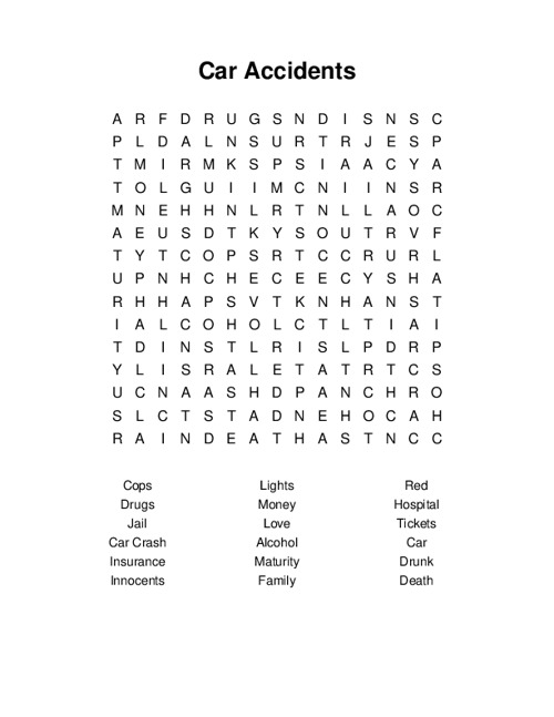 Car Accidents Word Search Puzzle