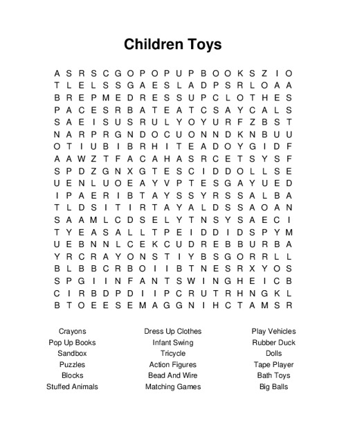 Children Toys Word Search Puzzle