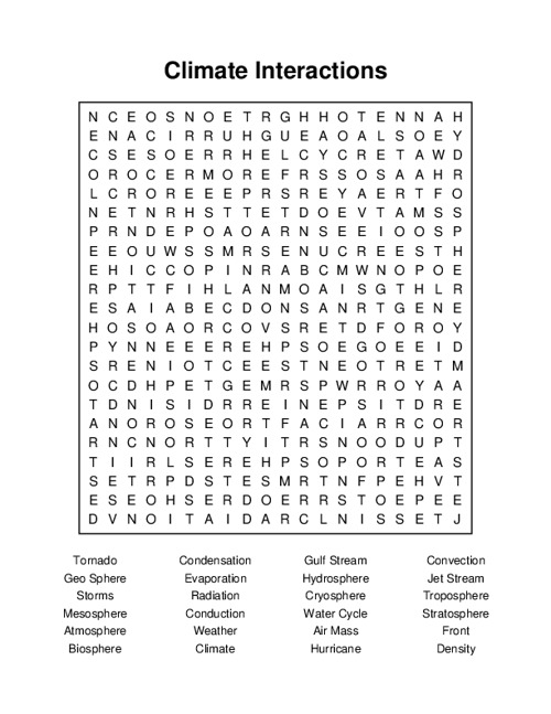Climate Interactions Word Search Puzzle