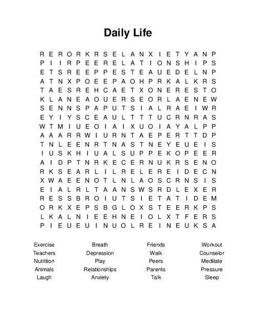 Daily Life Word Search Puzzle