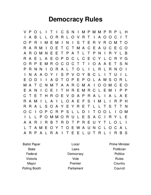 Democracy Rules Word Search Puzzle