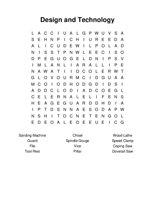 Design and Technology Word Search Puzzle