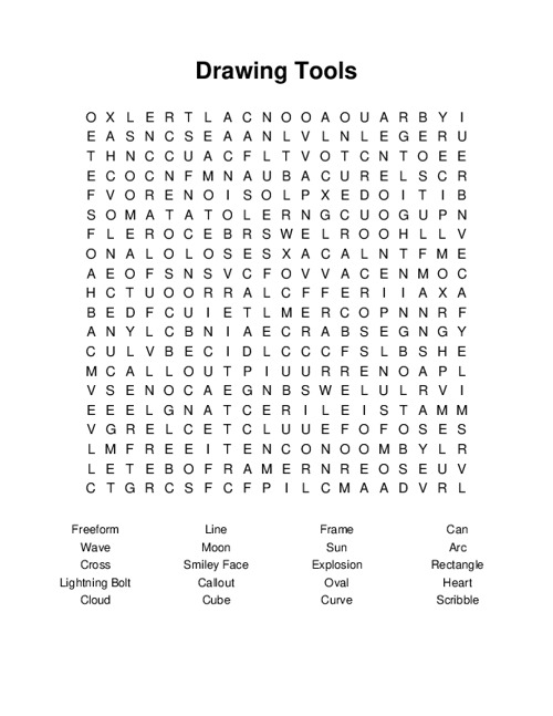 Drawing Tools Word Search Puzzle
