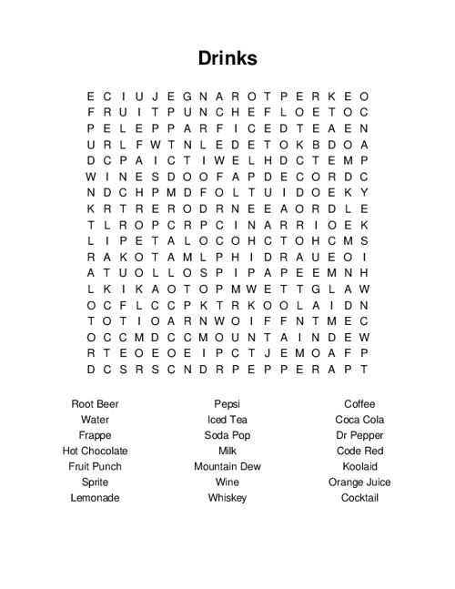 Drinks Word Search Puzzle