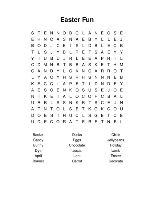 Easter Fun Word Search Puzzle
