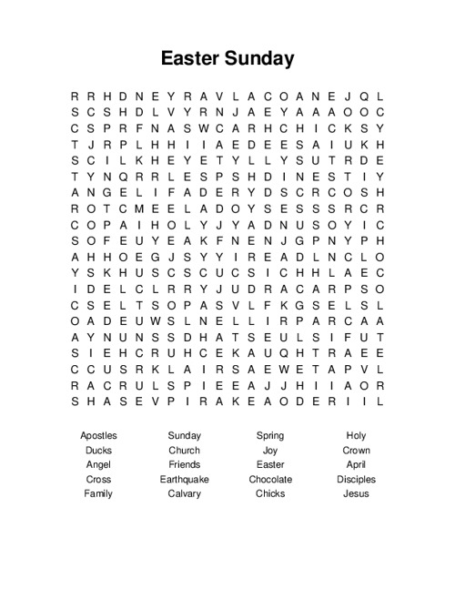 Easter Sunday Word Search Puzzle