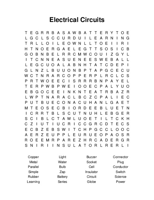 Electrical Circuits Word Search Puzzle