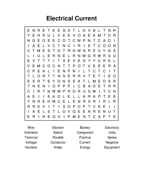 Electrical Current Word Search Puzzle
