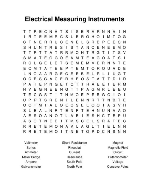 Electrical Measuring Instruments Word Search Puzzle