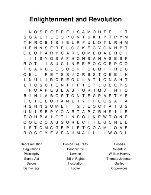 Enlightenment and Revolution Word Search Puzzle