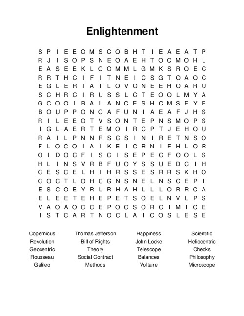 Enlightenment Word Search Puzzle