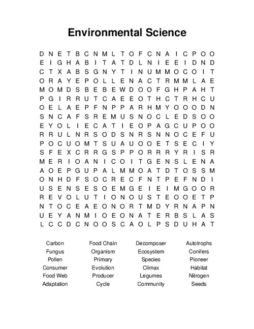 Environmental Science Word Search Puzzle