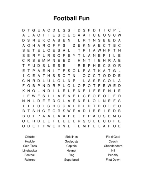Football Fun Word Search Puzzle
