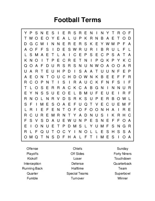 Football Terms Word Search Puzzle