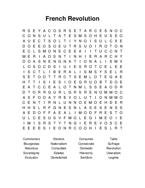 French Revolution Word Search Puzzle