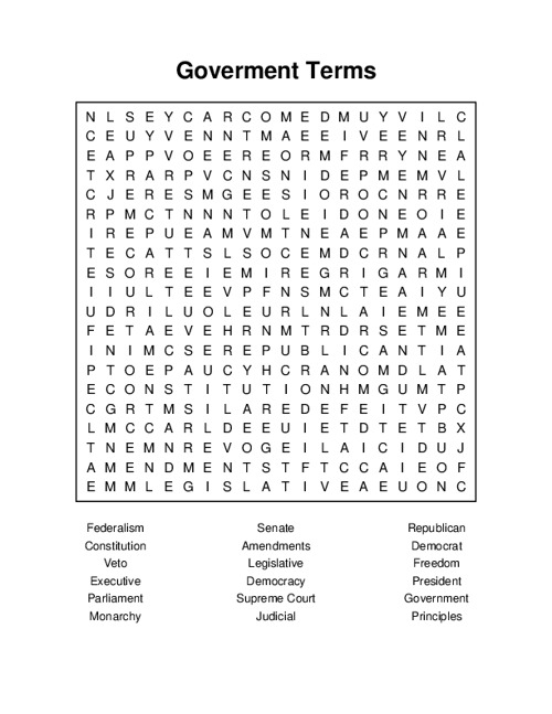 Goverment Terms Word Search Puzzle