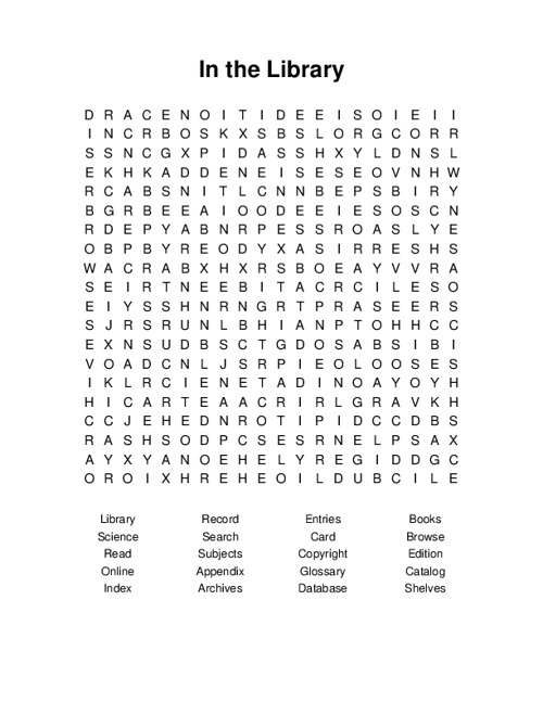 In the Library Word Search Puzzle