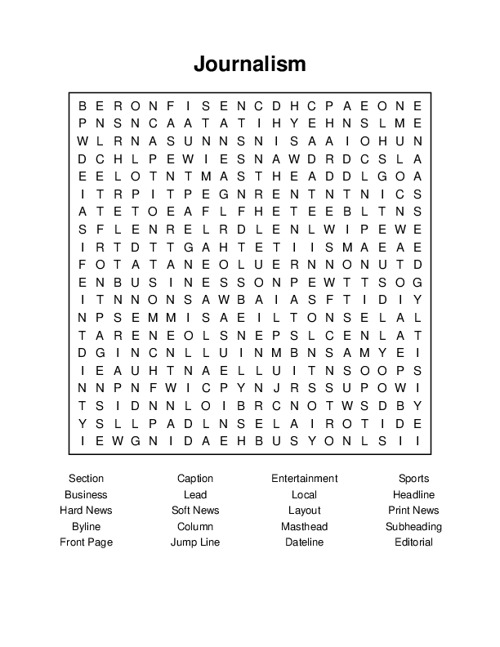 Journalism Word Search Puzzle