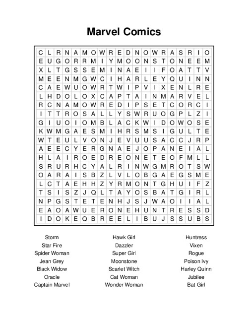 Marvel Comics Word Search Puzzle
