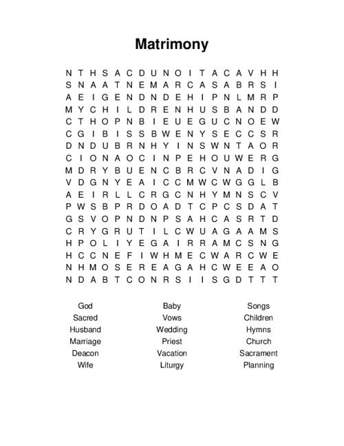 Matrimony Word Search Puzzle