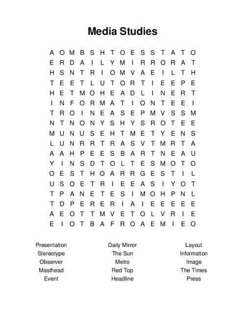 Media Studies Word Search Puzzle