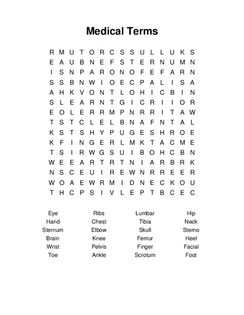 Medical Terms Word Search Puzzle