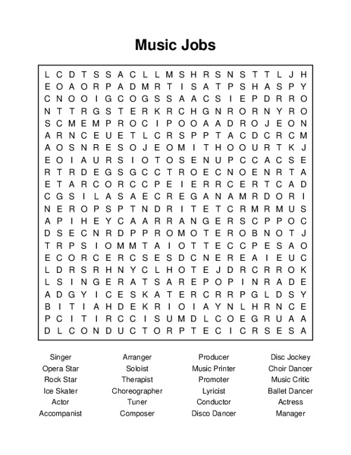 Music Jobs Word Search Puzzle