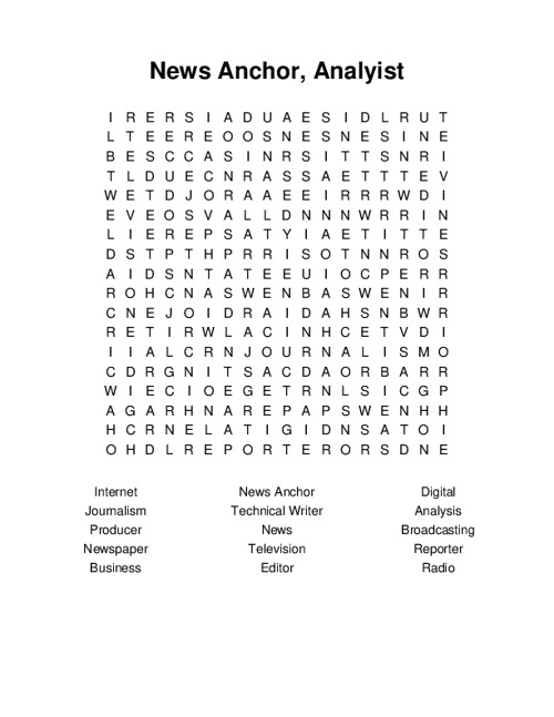 News Anchor, Analyist Word Search Puzzle