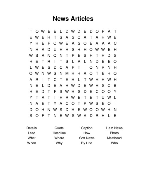 News Articles Word Search Puzzle
