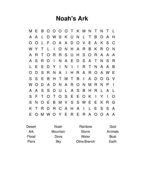 Noahs Ark Word Search Puzzle