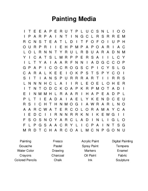 Painting Media Word Search Puzzle