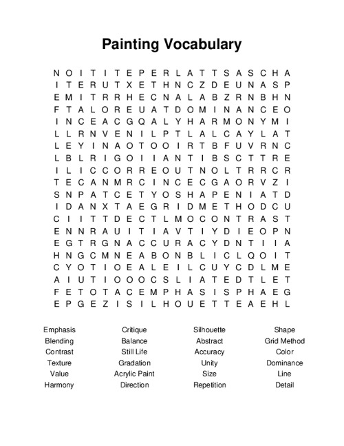 Painting Vocabulary Word Search Puzzle