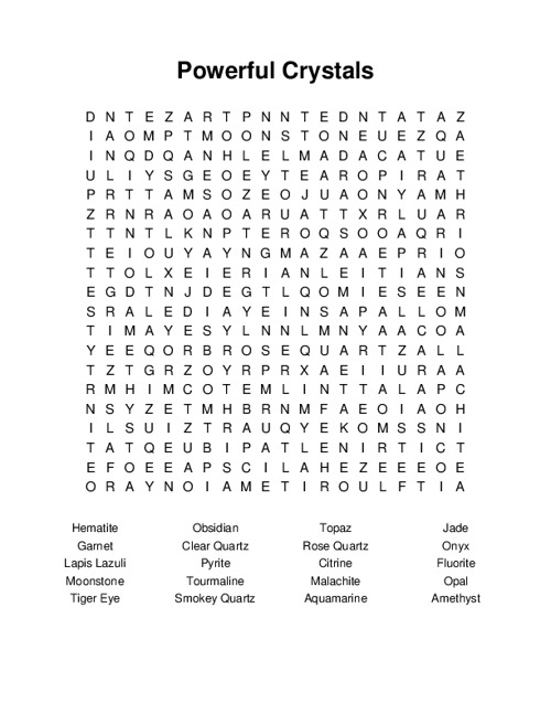 Powerful Crystals Word Search Puzzle