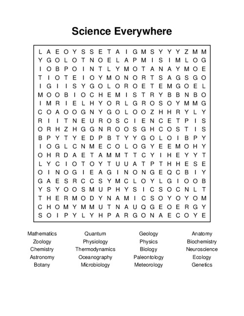 Science Everywhere Word Search Puzzle
