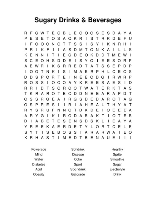 Sugary Drinks & Beverages Word Search Puzzle