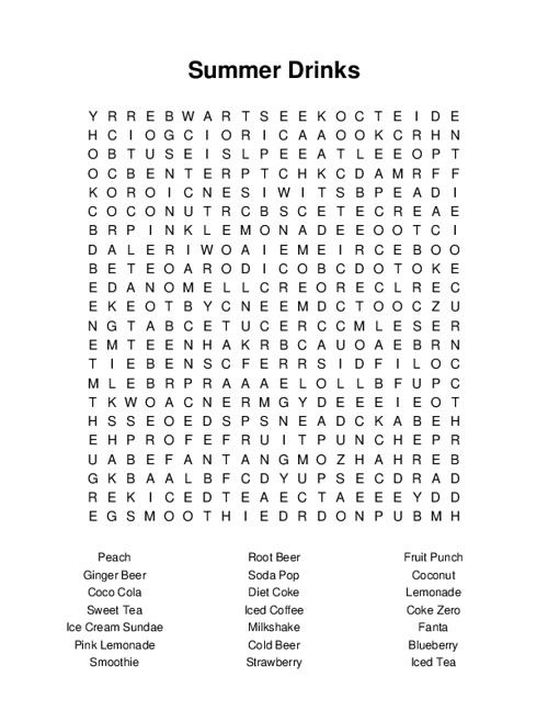 Summer Drinks Word Search Puzzle