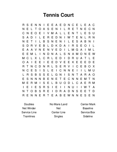 Tennis Court Word Search Puzzle