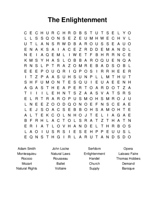 The Enlightenment Word Search Puzzle