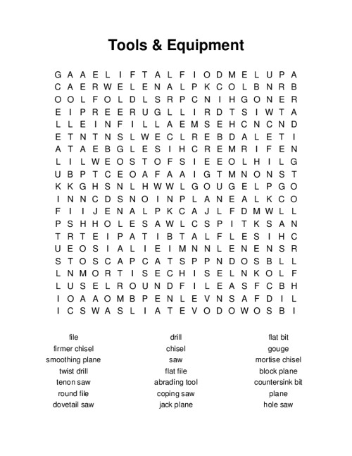 Tools & Equipment Word Search Puzzle