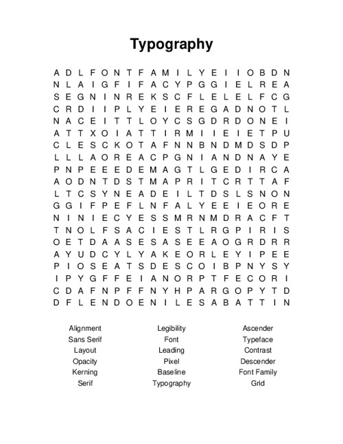 Typography Word Search Puzzle