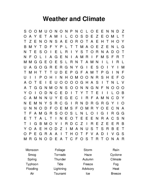Weather and Climate Word Search Puzzle
