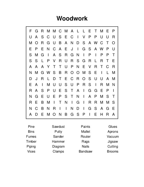 Woodwork Word Search Puzzle