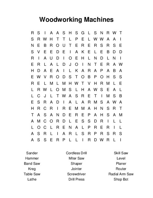 Woodworking Machines Word Search Puzzle