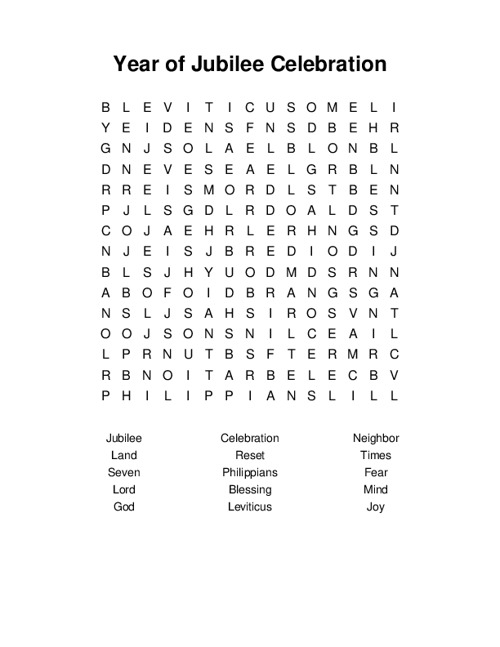 Year of Jubilee Celebration Word Search Puzzle